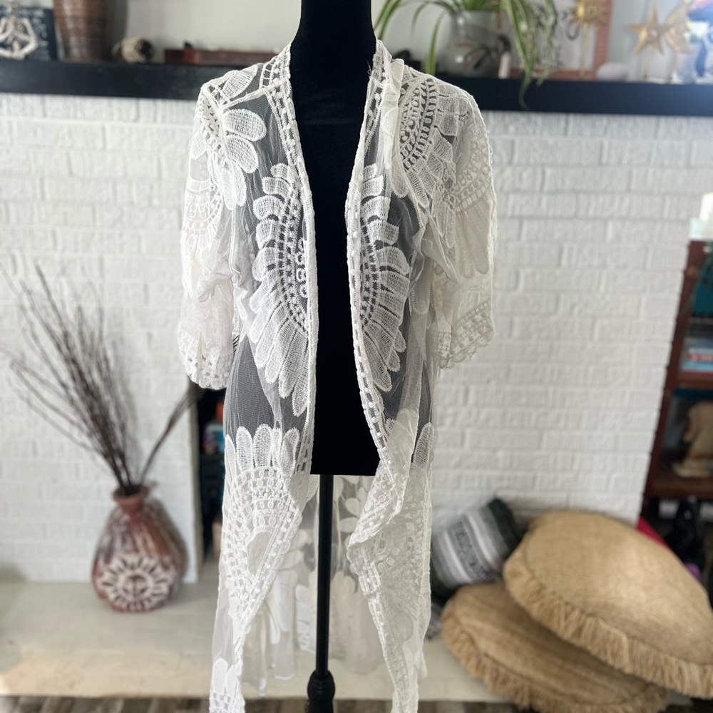 Rebellion White Lace Long Cardigan
